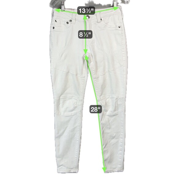 True Religion Women 27 Jeans World Tour Moto White Biker Ribbed Knee Stretch Y2K - Picture 2 of 14